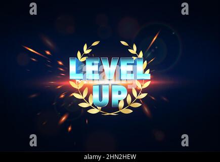 GUI Sign Level Up with glow effect Illustrazione Vettoriale