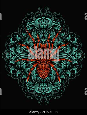 ragno d'illustrazione con ornamento d'incisione d'epoca Illustrazione Vettoriale