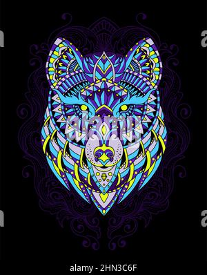 illustrazione testa di lupo con stile mandala zentagle Illustrazione Vettoriale