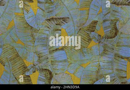 Texture, sfondo tropicale senza giunture. Un modello di foglie di banana. Sfondi ruvidi Foto Stock