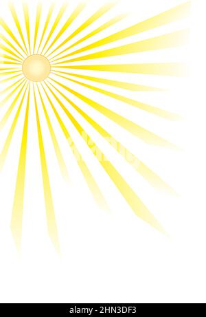 raggi solari gialli di diversa lunghezza su sfondo bianco Illustrazione Vettoriale