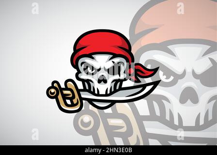 Pirate Skull Head Logo Design Vector Mascot Illustrazione icona Art Illustrazione Vettoriale