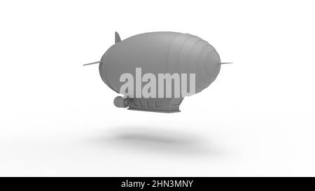3D rendering di un veicolo galleggiante zeppelin blimp volo aereo a mongolfiera isolato su sfondo spazio vuoto. Foto Stock