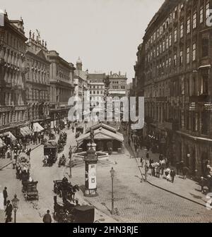 Foto d'epoca dell'affollato Graben, Vienna, Austria. 1902 Foto Stock