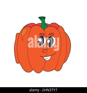Divertente zucca sorridente, carino personaggio isolato su sfondo bianco, illustrazione vettoriale Illustrazione Vettoriale