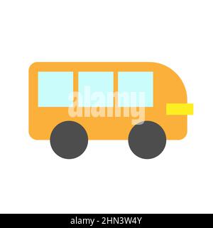 Cartoon compatto bus giallo con finestre. Semplice icona piatta su sfondo bianco Illustrazione Vettoriale
