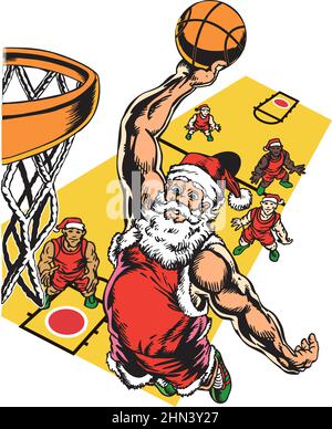 Babbo Natale Slam Dunk Vector Illustrazione Illustrazione Vettoriale