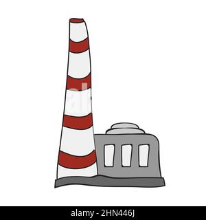 Fabbrica - icona vettoriale disegnata a mano isolata sullo sfondo. Semplice icona della fabbrica di cartoni animati per infografica, sito Web o app. Illustrazione Vettoriale