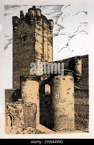 Castillos de España. Valladolid. Castillo de la Mota en Medina del campo del siglo XIV en el que había residido la reina Isabel la Católica. Grado de 1924. Foto Stock