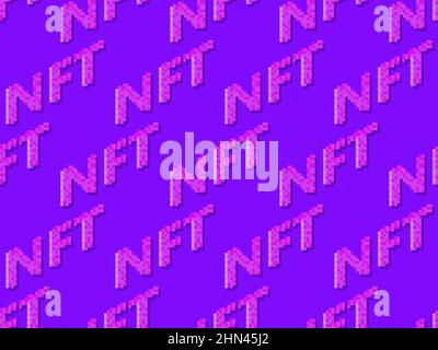 NFT token pixel ART testo isometrico pattern senza giunture. Token non-fungibile NFT. Arte digitale nella tecnologia blockchain. Design per striscioni e promozioni Illustrazione Vettoriale
