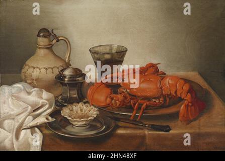 Still Life con aragosta bollita, un bicchiere e vari vasi, Data da 1704 autore Jan Pauwel Gillemans il giovane (1651–1704) Foto Stock