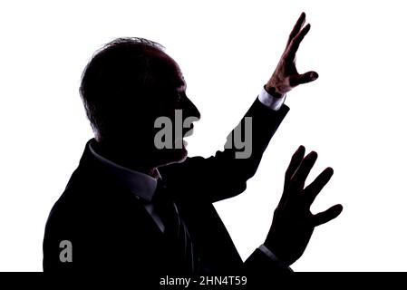 Silhouette di un uomo che esprime la fright Foto Stock
