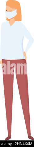 Donna in maschera icona cartoon vettore. Assistenza sanitaria aziendale. Lavori di sicurezza Illustrazione Vettoriale