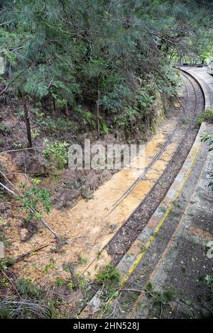 Danni al ciclone sulla ferrovia Foto Stock