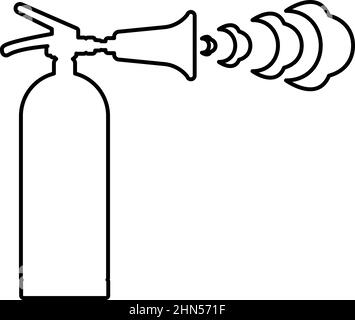 Estintore in azione con bolle di schiuma getto per estinguere estinguente estinguente contorno contorno icona colore nero vettore illustrazione Illustrazione Vettoriale