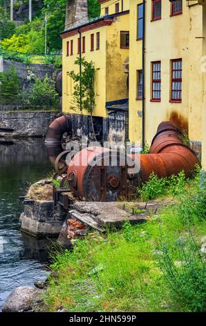 Architettura industriale storica, oggi parte del centro di Dalsland presso il canale di Dalsland a Haverud, Dalsland, Västra Götalands Län, Svezia. Foto Stock