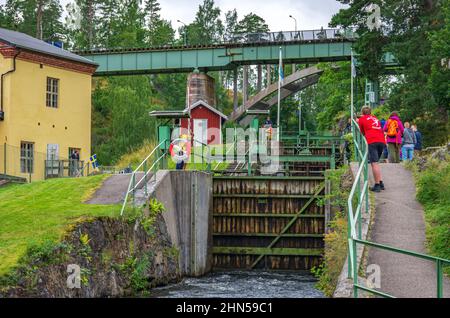 Haverud, Dalsland, Västra Götalands Län, Svezia: Il sistema di chiusura nel canale di Dalsland a Haverud, vicino a Mellerud, è composto da quattro serrature. Foto Stock