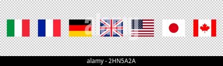 National flag G7 icona set design semplice Illustrazione Vettoriale