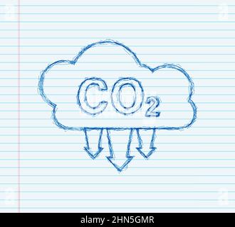 CO2 logo in stile isolato su sfondo vuoto. Icona dello schizzo su sfondo bianco. Illustrazione del logo Vector Illustrazione Vettoriale