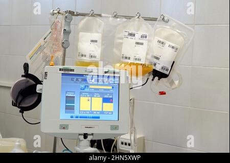 Italia, Arezzo, 19 novembre 2020 : donazione al plasma per un progetto di trasfusione al plasma da parte di persone curate. Sperimentazione del plasma del Foto Stock