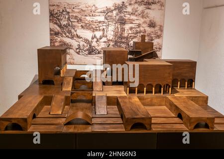 La città ideale di Leonardo da Vinci nel Museo Leonardo da Vinci vivere in Piazza del Popolo a Roma. Foto Stock