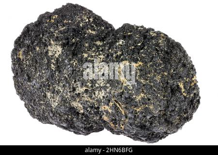 Nodulo di manganese recuperato nel Pacifico da una profondità di circa 4000m tra le Hawaii e il Messico (Clarion-Clipperton-Area) su sfondo bianco Foto Stock