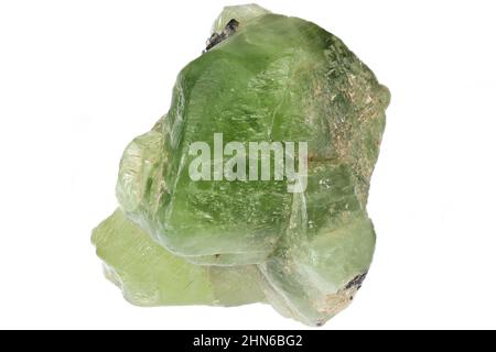 Peridotto dalla Valle di Kohistan, Pakistan isolato su sfondo bianco Foto Stock