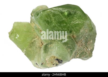 Peridotto dalla Valle di Kohistan, Pakistan isolato su sfondo bianco Foto Stock