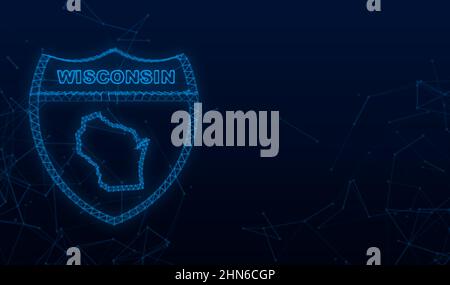 Plexus icona mappa dello stato del Wisconsin dallo stato degli stati uniti d'america. Illustrazione vettoriale Illustrazione Vettoriale