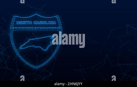 Plexus icona mappa dello stato del North Carolina dallo stato unito di america. Illustrazione vettoriale Illustrazione Vettoriale