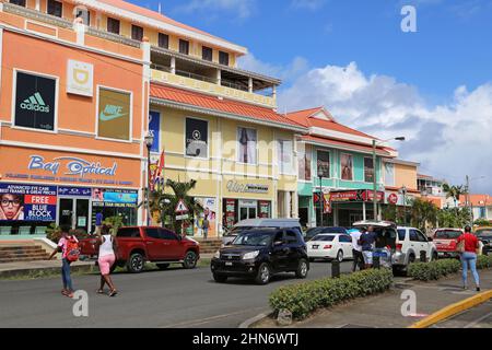 Centro commerciale Baywalk, Rodney Bay Village, Gros Islet, Saint Lucia, Windward Islands, Antille minori, Antille Occidentali, Mar dei Caraibi Foto Stock