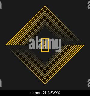 Strisce gialle ruotate in forma quadrata. Elementi di design alla moda per cornice di bordo, logo, segno, simbolo, web, stampe, poster, modelli Illustrazione Vettoriale