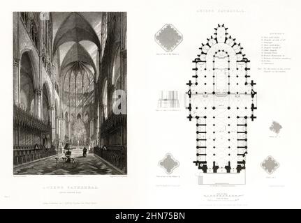 Cattedrale Francese, Cattedrale di Amiens, Francia, incisione Francese Antique, 1837 Foto Stock