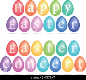 Carta di Pasqua con uova colorate, concerto di Pasqua, illustrazione vettoriale su sfondo bianco Illustrazione Vettoriale