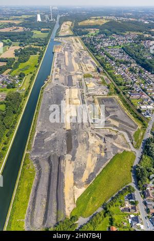 Vista aerea, cantiere di costruzione del quartiere Wasserstadt Aden sul sito dell'ex collirio Haus Aden presso il canale Datteln-Hamm di OBE Foto Stock