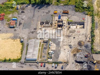 Vista aerea, cantiere di costruzione del quartiere Wasserstadt Aden sul sito dell'ex collirio Haus Aden presso il canale Datteln-Hamm di OBE Foto Stock