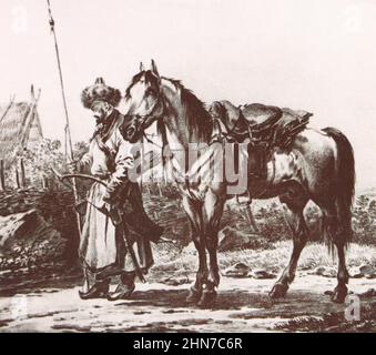 Cavaliere Bashkir. Incisione del 1814. Foto Stock