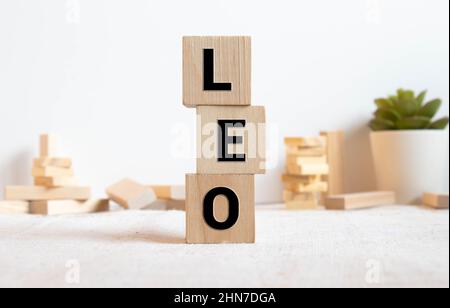 È possibile utilizzare in business, marketing e altri concetti. Messege del giorno. LEO - business concept . Organizzazione leader nel settore: Concetto aziendale Foto Stock