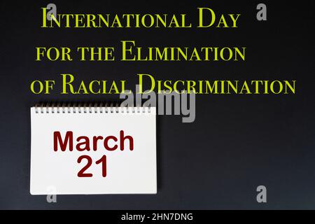 Il concetto che celebra la Giornata Internazionale per l'eliminazione delle discriminazioni razziali il 21 marzo. Foto Stock