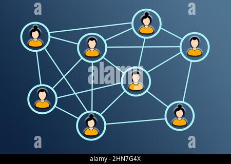 Lavoro di squadra. I membri del team hanno interconnesso in una rete, condividendo informazioni e conoscenze Foto Stock