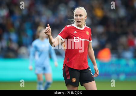 Manchester, Inghilterra, 13th febbraio 2022. Maria Thorisdottir di Manchester United durante la partita della fa Women's Super League all'Academy Stadium di Manchester. Il credito dovrebbe essere: Isaac Parkin / Sportimage Foto Stock