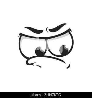 Cartoon grumpy vettore faccia brutto triste emoji con sopracciglia frugata e labbro sporgente. Espressione facciale sconvolto, ireful o sentimenti rageful isolato cha Illustrazione Vettoriale