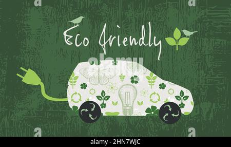Auto ecologica. Illustrazione vettoriale con tema ecologico. Illustrazione Vettoriale