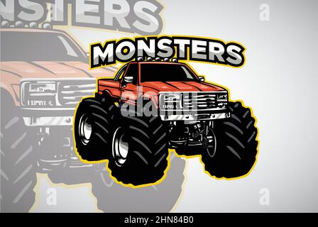 Truck Monster Beefy Truck Bigfoot Tractor Logo Design Vector Illustration Illustrazione Vettoriale