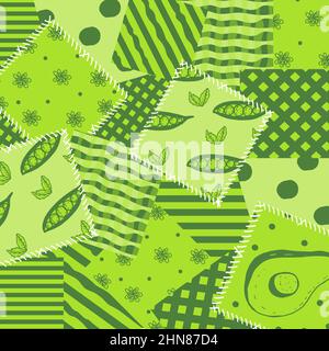 Vettore astratto disegno a mano senza cuciture motivo patchwork con ornamenti floreali, fiori stilizzati. Cucire a pezzetti Illustrazione Vettoriale