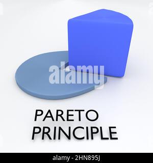 3D illustrazione che demonera IL PRINCIPIO DI PARETO con un 80% di un disco basso e 20% di un disco alto, isolato su bianco. Foto Stock