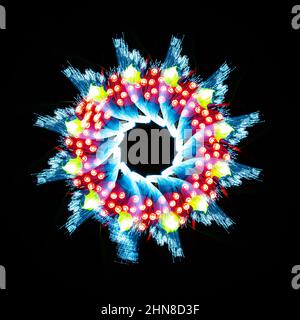 mandala, arte della pittura leggera, rotazione della macchina fotografica, energia calmante, sfondo astratto Foto Stock