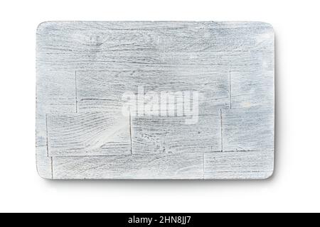 Tagliere rustico. Vecchio tagliere bianco isolato su sfondo bianco. Foto Stock
