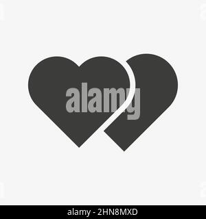 Icona vettoriale a due cuori su sfondo bianco Illustrazione Vettoriale