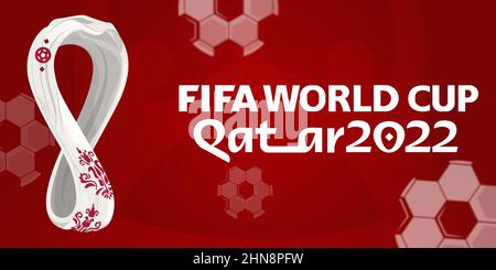 Vinnytsia, Ucraina - 14 febbraio 2022: Banner della Coppa del mondo FIFA Qatar 2022 Illustrazione Vettoriale
